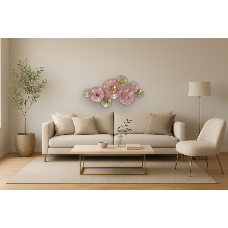 Pink and Gold Floral Art Metal Wall Décor - 29" x 55"