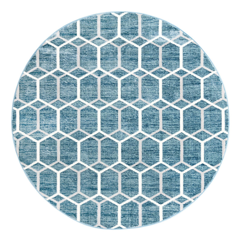 Tapis bleu / ivoire en laine Numa, Rond 7 pi