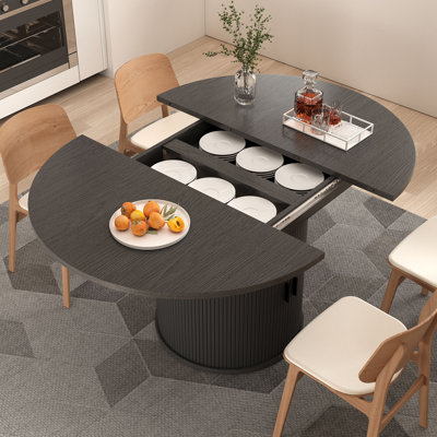 Table de salle à manger extensible 43,3 pouces pour 4 personnes, table de salle à manger avec tablette de rangement à 2 couches et porte coulissante en bois pour le salon de la maison