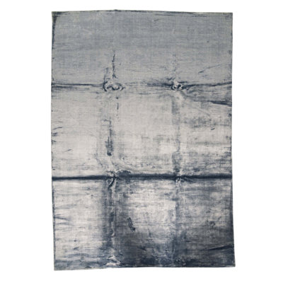 Tapis bleu clair / gris noué à la main de conception unique 9 pi 9 po x 13 pi 9 po