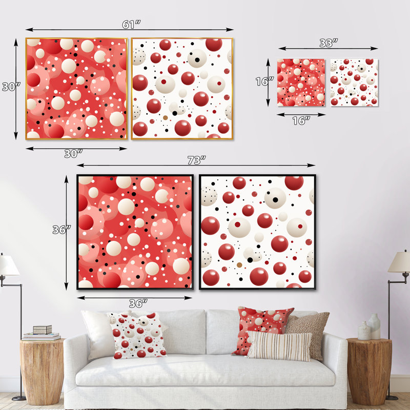 Playful Polka Dots V - Formes abstraites, ensemble de 2 carrés, H 36 po x l 73 po, Cadre flottant noir