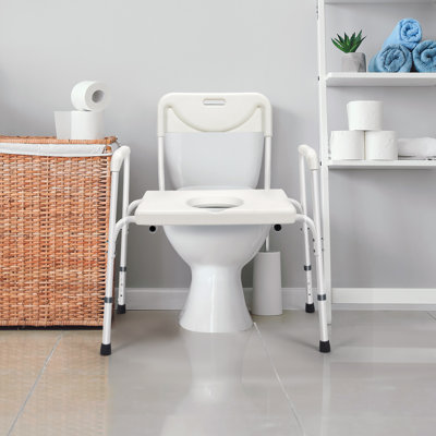 Sobel 3-In-1 Bedside Height Adjustable Home Care Toilet Seat W/ Safety Iron Frame Commode