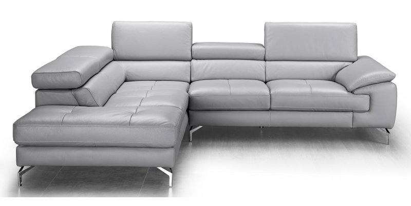 Canapé et chaise longue en cuir véritable de 107,1 po Ellijay, Orienté à gauche (vu de face), Cuir véritable gris clair