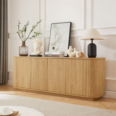 Sideboard Storage Cabinet TV Stand With Wave Pattern Buffet Cabinet Wooden Vertical Striped Cabinet For Kitchen/Bedroom/Entryway,64"W X 15"D X 24"H.