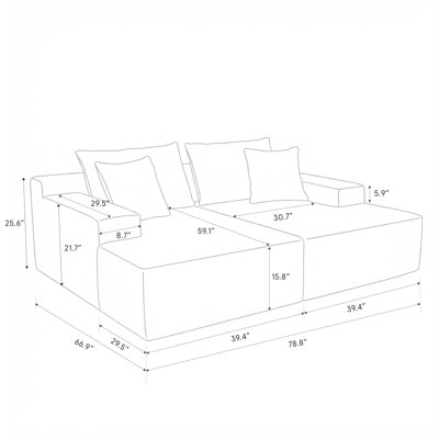 Canapé-lit convertible 78,8 po sans os 78,00 po, canapé modulaire 2 pièces, sans assemblage - cendre volcanique, velours
