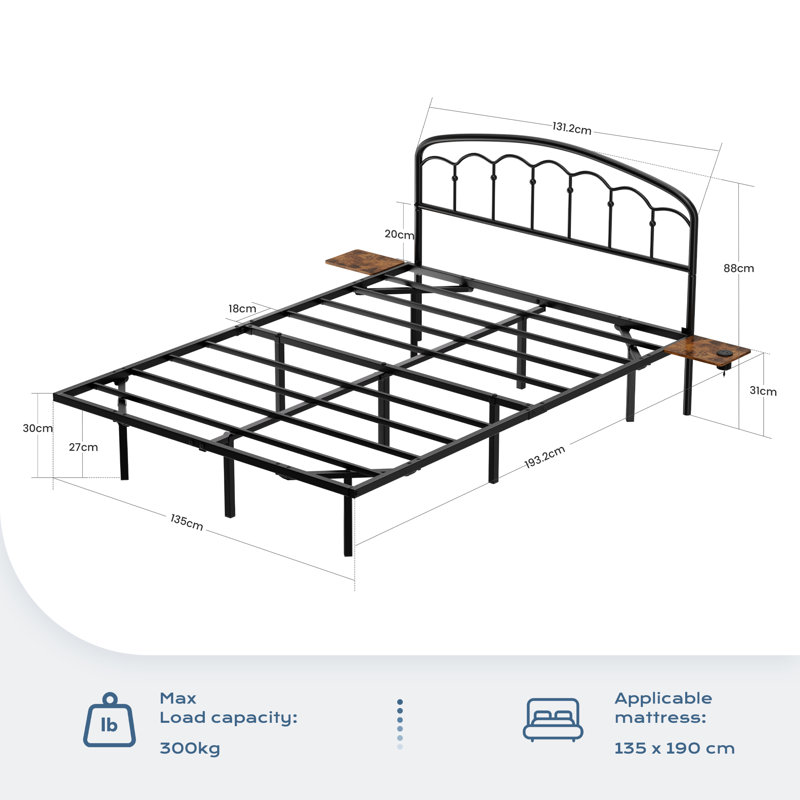 Aether Floating Double Bed Frame With USB-C Charging, LED Lights, Heavy Duty Steel Slats Support, No Box Spring Needed