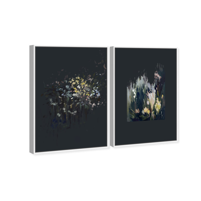 Midnight Flora Set Floral & Botanical Canvas Print by Oliver Gal, Black Frame, 10 x 15, 21"H x 31"W, White Floater Frame