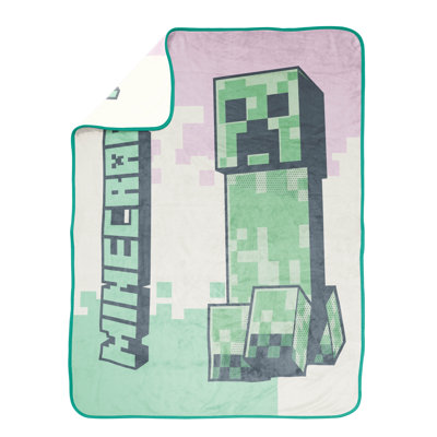 Minecraft Creeper 130 x 150cm Light Pink Fluffy Throw Blanket