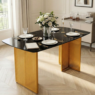 Table de salle à manger de style moderne en verre trempé pour 6 personnes
