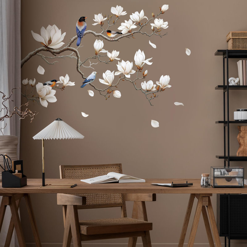 Autocollants muraux blancs en forme de magnolia