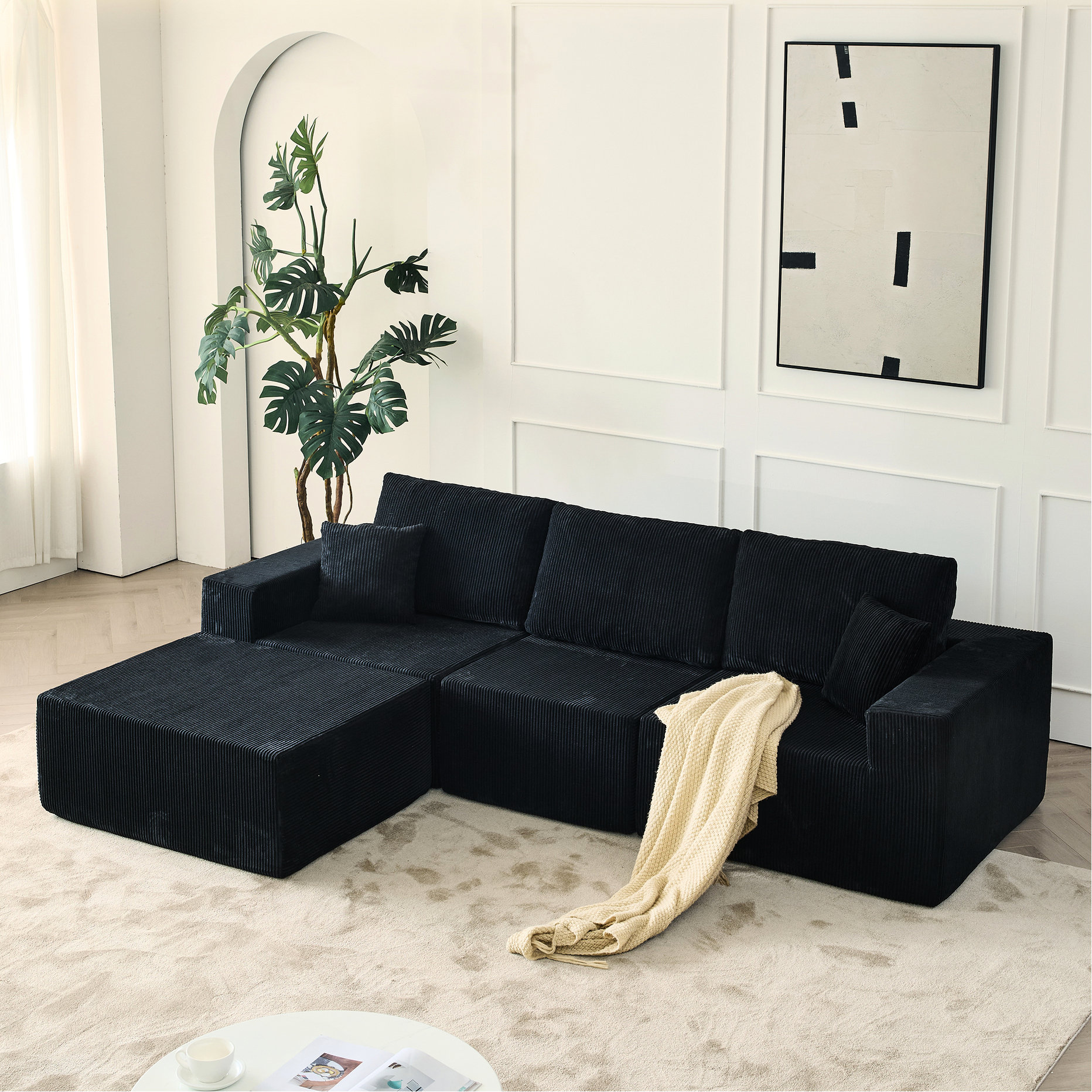 Latitude Run® 110" 3 Seater L Shape Modular Sectional Couch, Corduroy ...