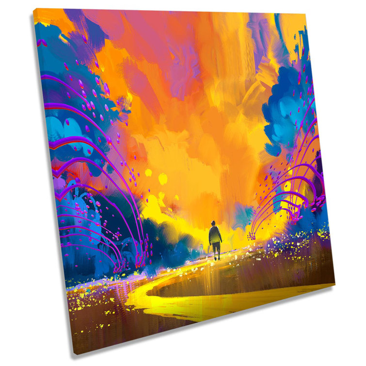 Colourful Abstract Landscape Picture CANVAS WALL ART Print Orange