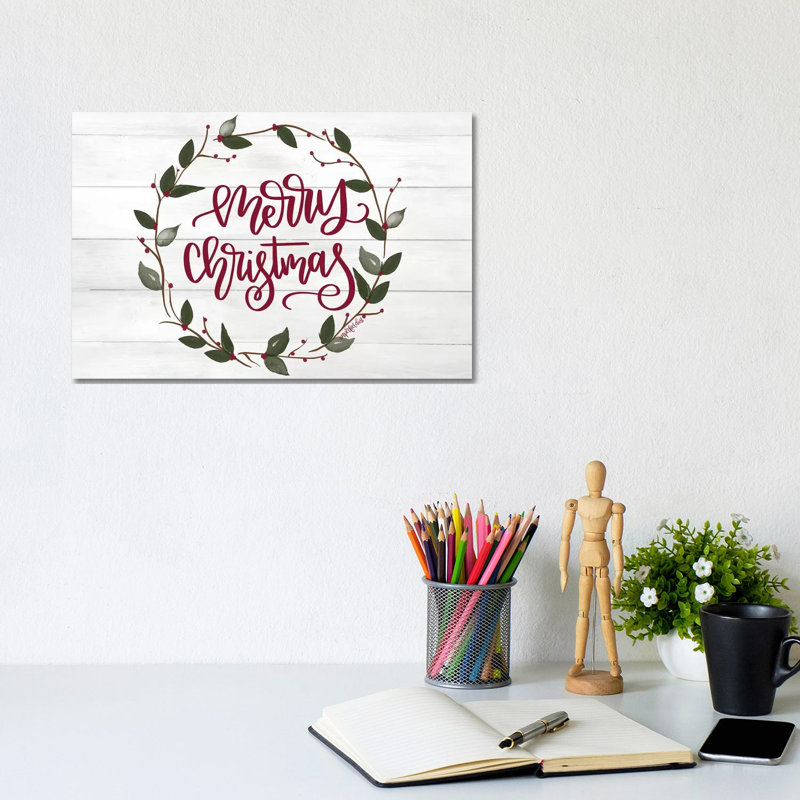 Couronne de Noël - reproduction d'art textuel, H 8 po x l 12 po x P 0,75 po, Toile tendue, Pas de tapis
