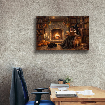 «Halloween Witch Reading» par Veve, art mural sur toile, 18 po x 12 po