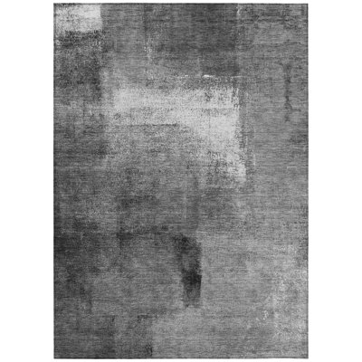10' X 14' Charcoal Abstract Washable Indoor Outdoor Area Rug