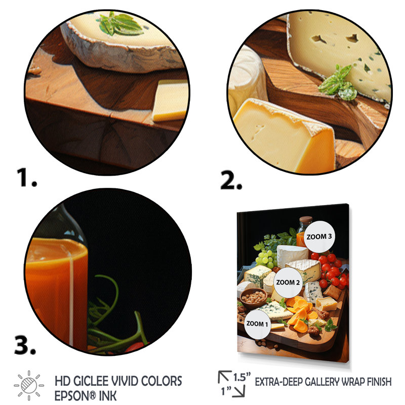 Food Gourmet Cheese Board II - Impressions encadrées pour la cuisine, Toile tendue, 40" H x 30" W