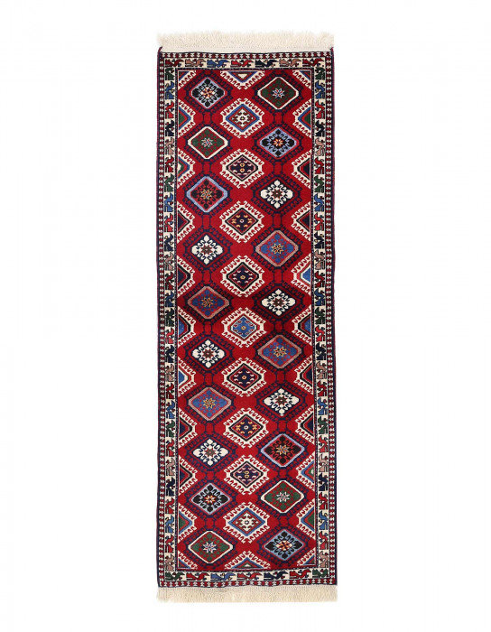 Tapis de couloir unique en laine bleu marine et rouge foncé Malibu de 2 pi 2 po x 6 pi Dragovich