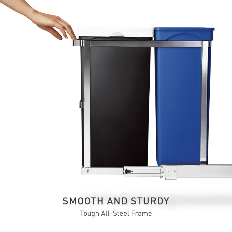 Simplehuman 35 L / 9.3 Gallon Dual Compartment Under Counter Kitchen Cabinet Pull-Out Recycling Bin Trash Can