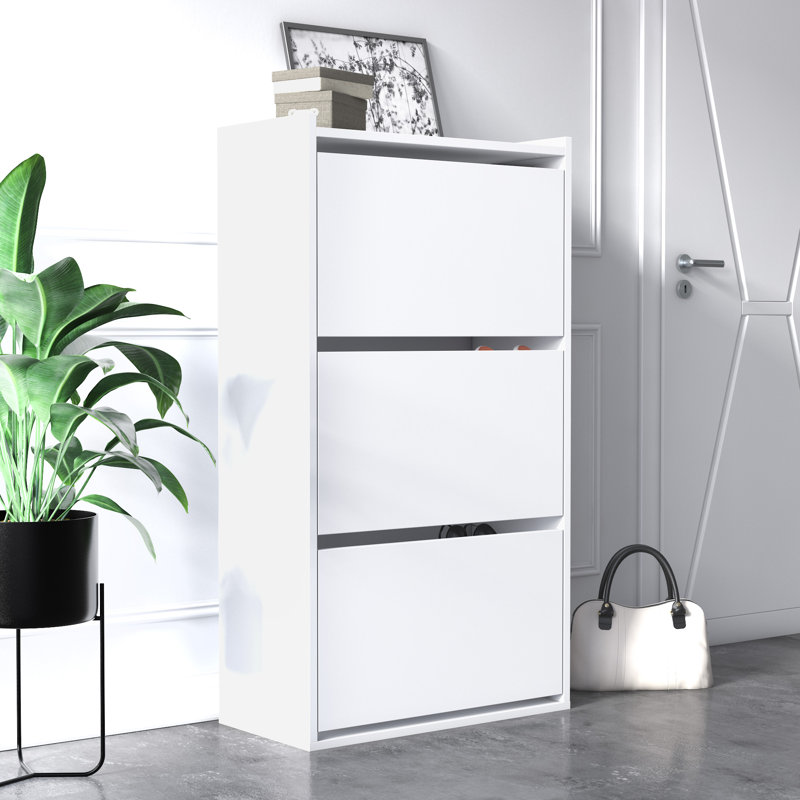 Adel Shoe Rack Cabinet, Shoe Storage Organiser with 3 Flip Doors, 65 x 32 x 118 cm Shoe Cupboard, White