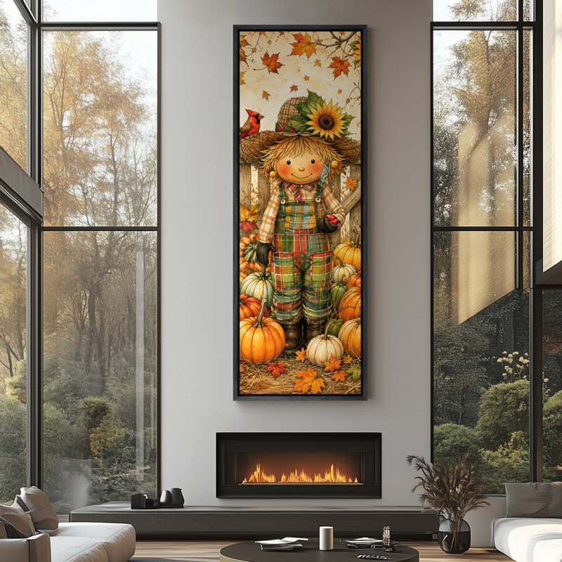 «Cute Autumn Harvest Scarecrow Pumpkin Extra Large», reproduction d'art sur toile encadrée, H 60 po x l 20 po x P 1,5 po