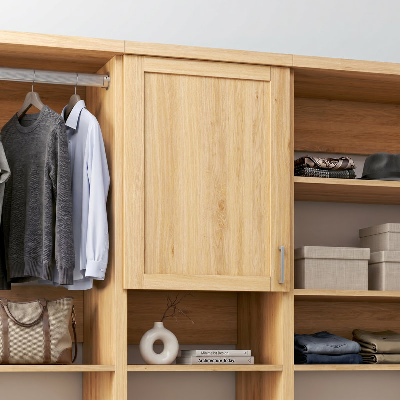 Natural Oak 19.5" Floor-Mounted Closet Section with Shaker Doors, 1 Clothing Rod, 1 Shelf & 1 Reveal Drawer, 19.5