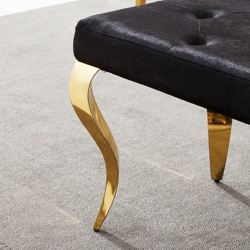 Banc rembourré en velours Genuta, Noir / or