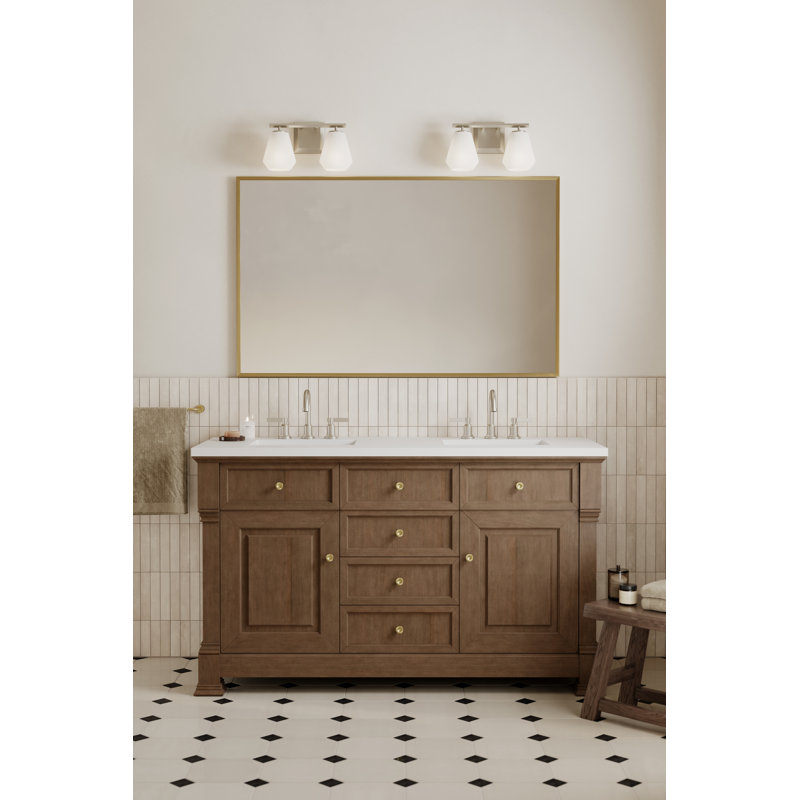 Meuble-lavabo 2 lumières 14,25 po Siena, H 8,25 po x l 14,25 po x P 6,75 po, Nickel, Deux lumières