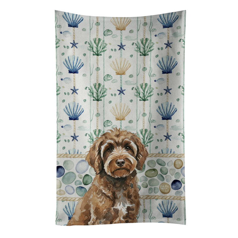 Coastal Sea Glass Kitchen Towel, Brown Portuguese Water Dog