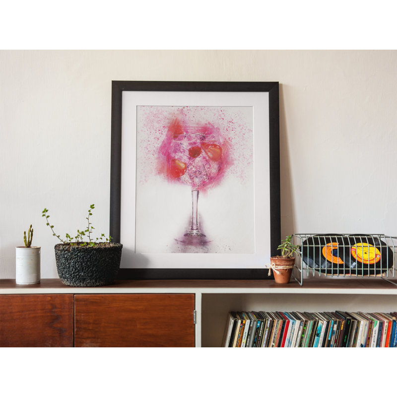 Pink Gin Glass - Single Picture Frame Print on Wood