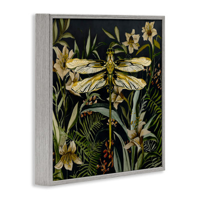 «Blooming Botanicals & Dragonfly», art de la giclée encadrée, design par Jacob Q