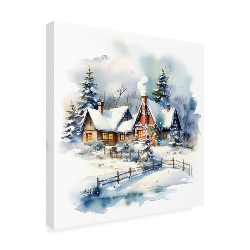Paysage de Noël à la maison sur toile, H 14 po x l 14 po x P 2 po