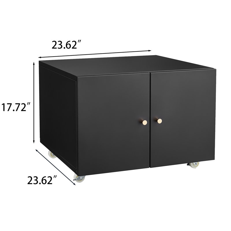 Armoire pour imprimante noire à deux portes avec roulettes verrouillables à 360 °, Noir