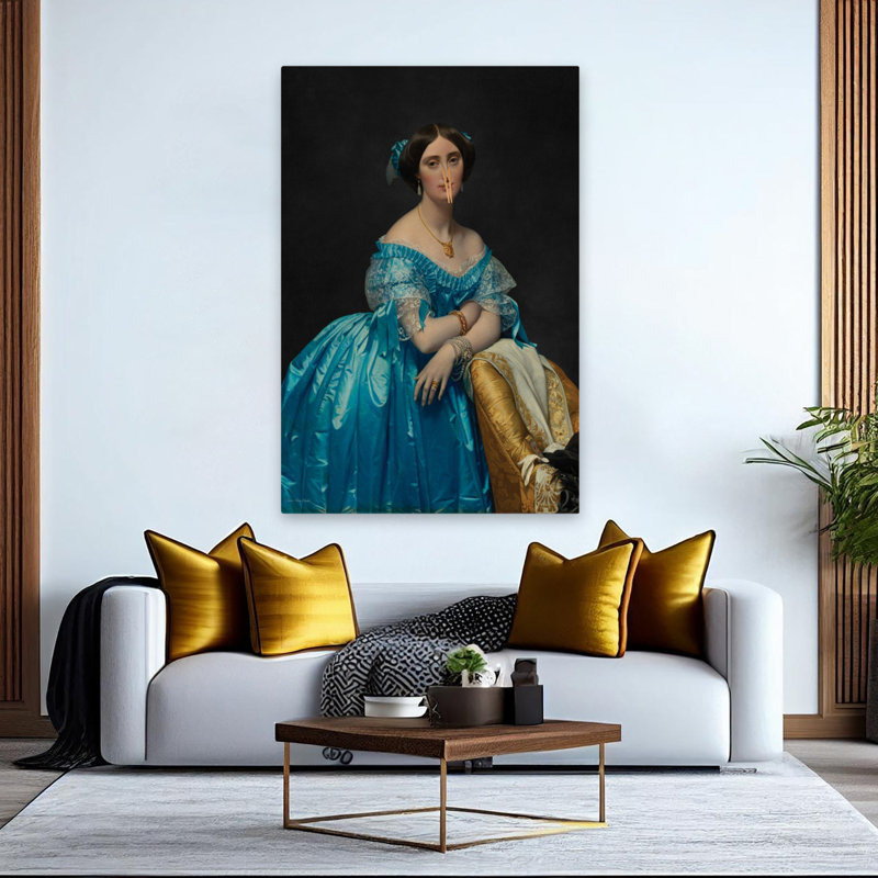 Un geste discret - femme classique contemporaine pince à linge sur le nez, robe élégante, H 60 po x l 40 po
