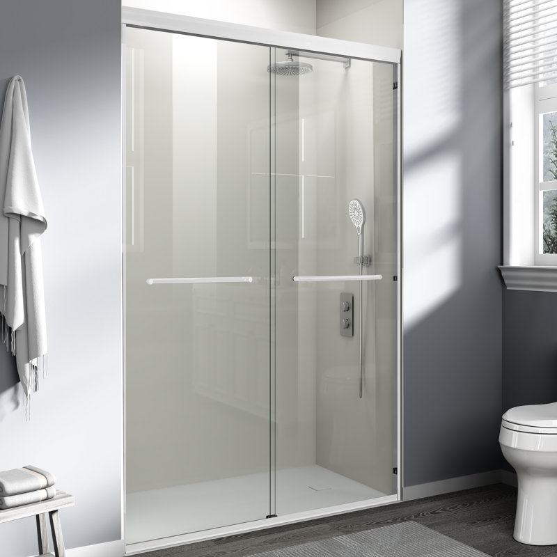 Double porte de douche coulissante, porte coulissante semi-sans cadre pour salle de bain avec verre trempé de 1/4 po (6 mm) pour douche à l'italienne