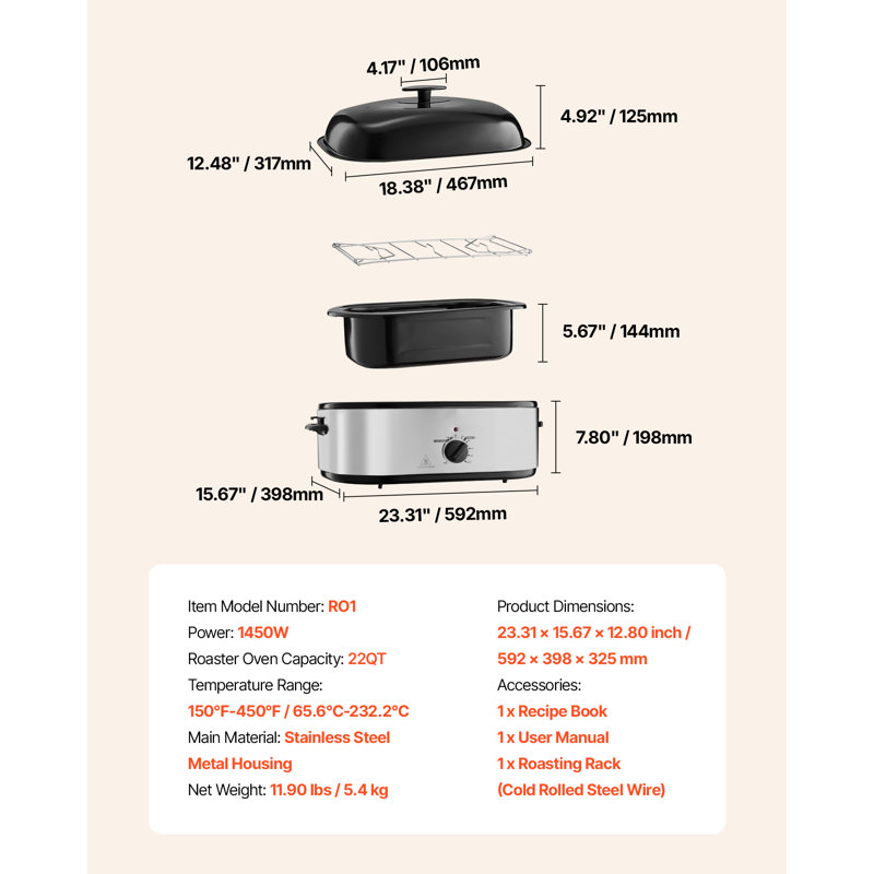 Electric Roaster Oven Electric Roasting Pan , 22 quarts