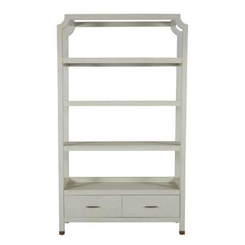 Tall, four-shelf bookcase with two drawers.