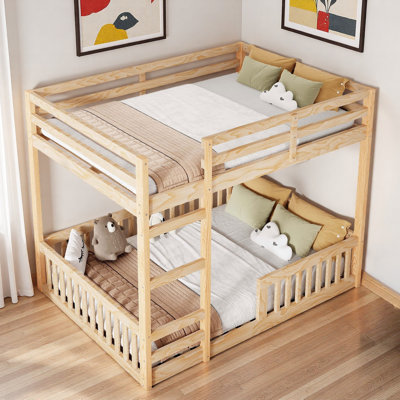 Wood Bunk Bed With Ladder And Guardrails