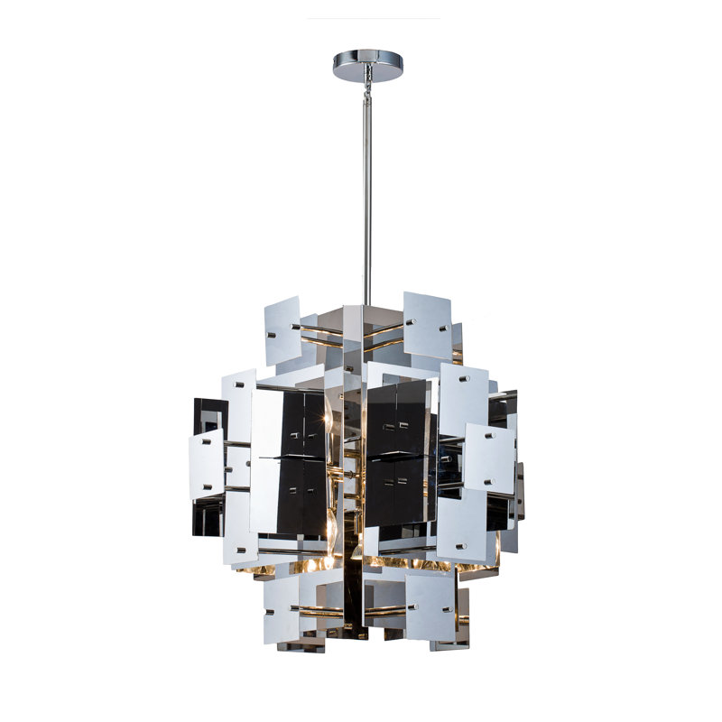 Modern 8 Light Chrome Geometric Shade Chandelier, Chrome