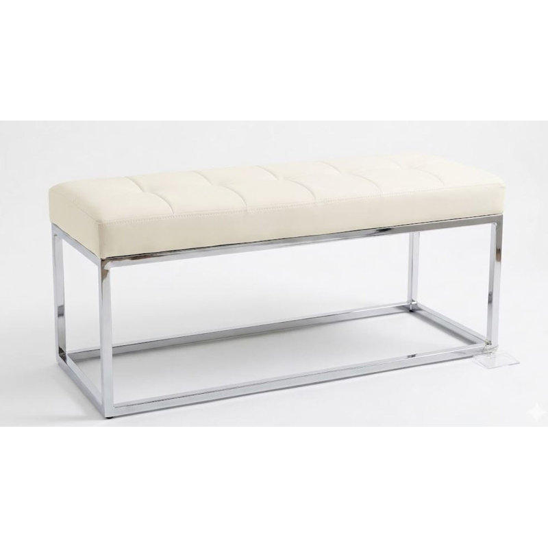 Schutte Upholstered Entryway & Bedroom Seat – Faux Leather with Stainless Steel Frame, Modern Accent Furniture, White