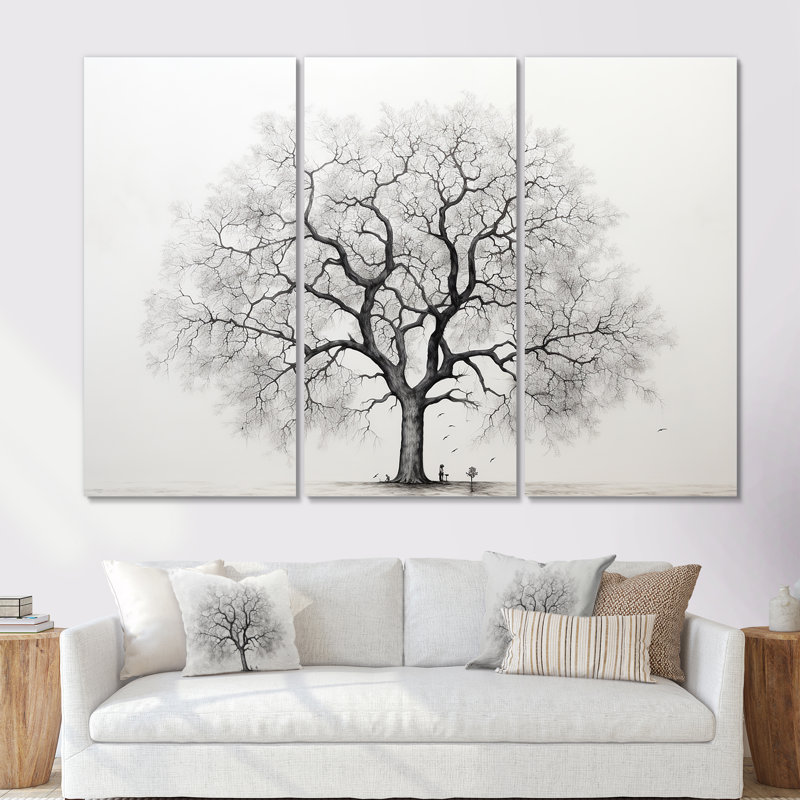 «White and Grey Minimalisme Maple Tree I», ensemble d'art sur toile érable, Toile tendue, H 40 po x l 60 po x P 1 po