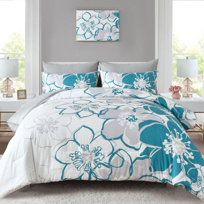 Ensemble d'édredon floral 7 pièces, literie en microfibre douce avec draps pour toutes les saisons