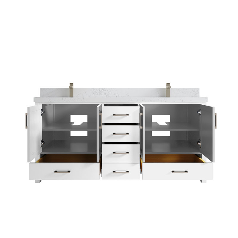 Malibu 72" W Double Bathroom Vanity Set, Empira White