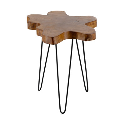 23.5X19.5X23.5" Brown Teak Wood Side Table