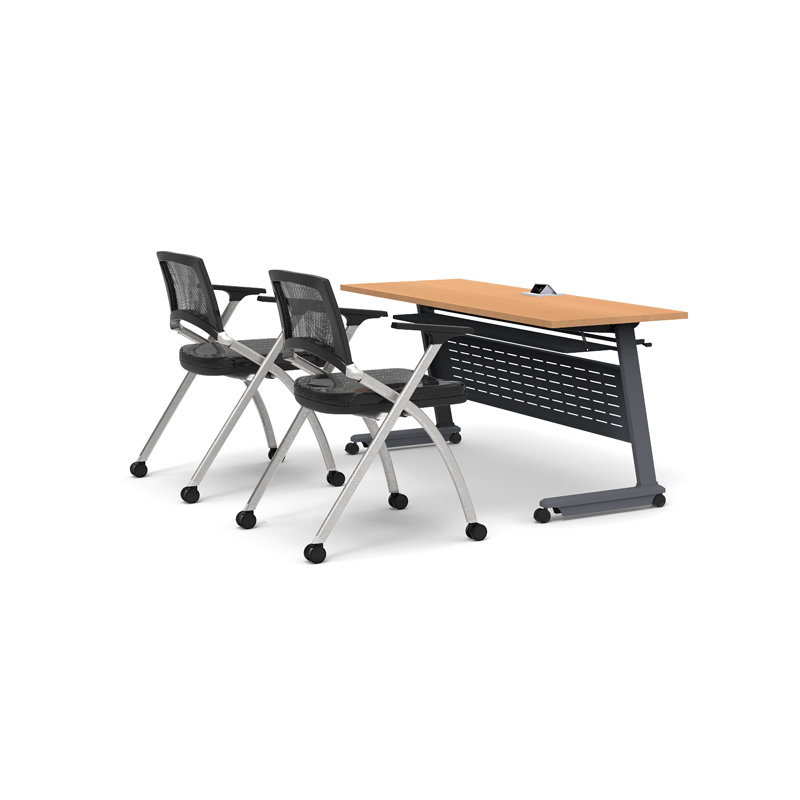 Beneta 2 Person Training Meeting Seminar Table with Modesty Panel and 2 Chairs Complete 3 pc Set
