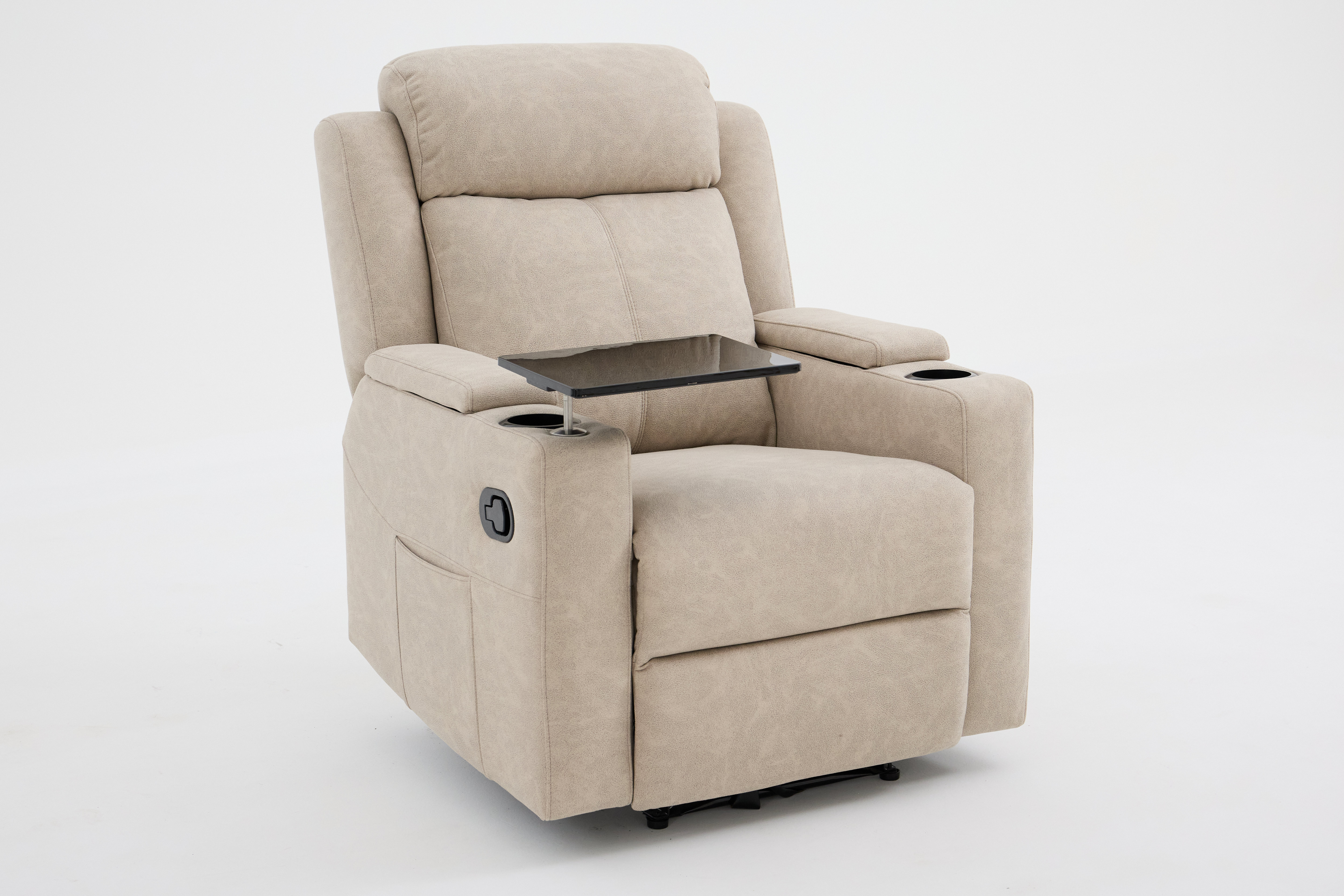 Fabric Vip Home Theater Seating Seats With Cup Holder, Game Movie Theater Chairs Theater Recliner Chair, Side Pocket, Tray Table, Manual Recline