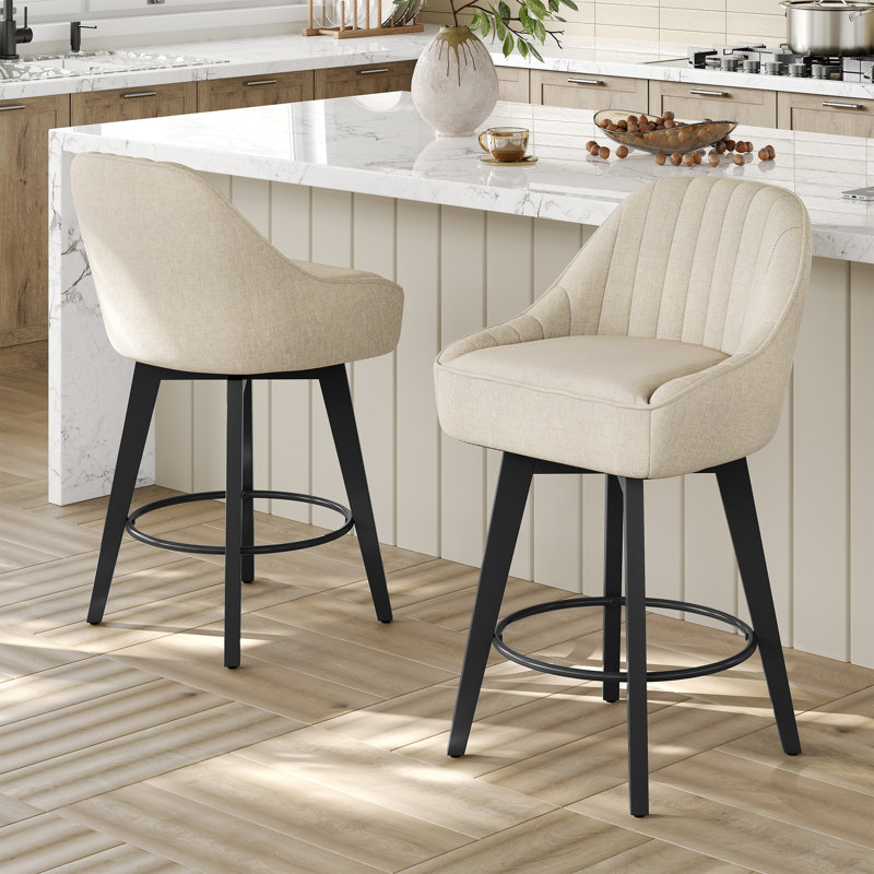 Swivel Upholstered Counter Stool with Metal Frame, BEIGE, 2