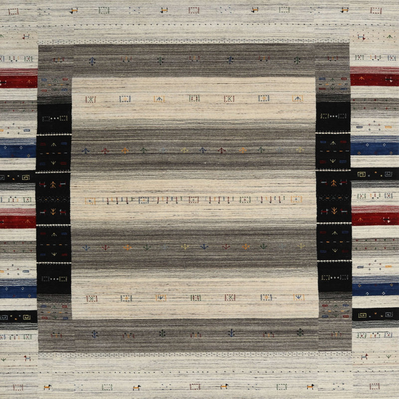 Tapis gris/zone noire contemporaine Fernville, Carré 7 pi