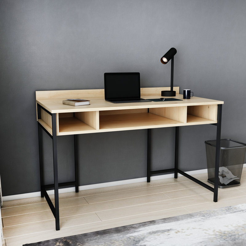 Alma Desk Metal Base Writing Desk, Oak/Black