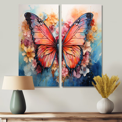 Papillon abstrait Auras II - art mural moderne 2 panneaux