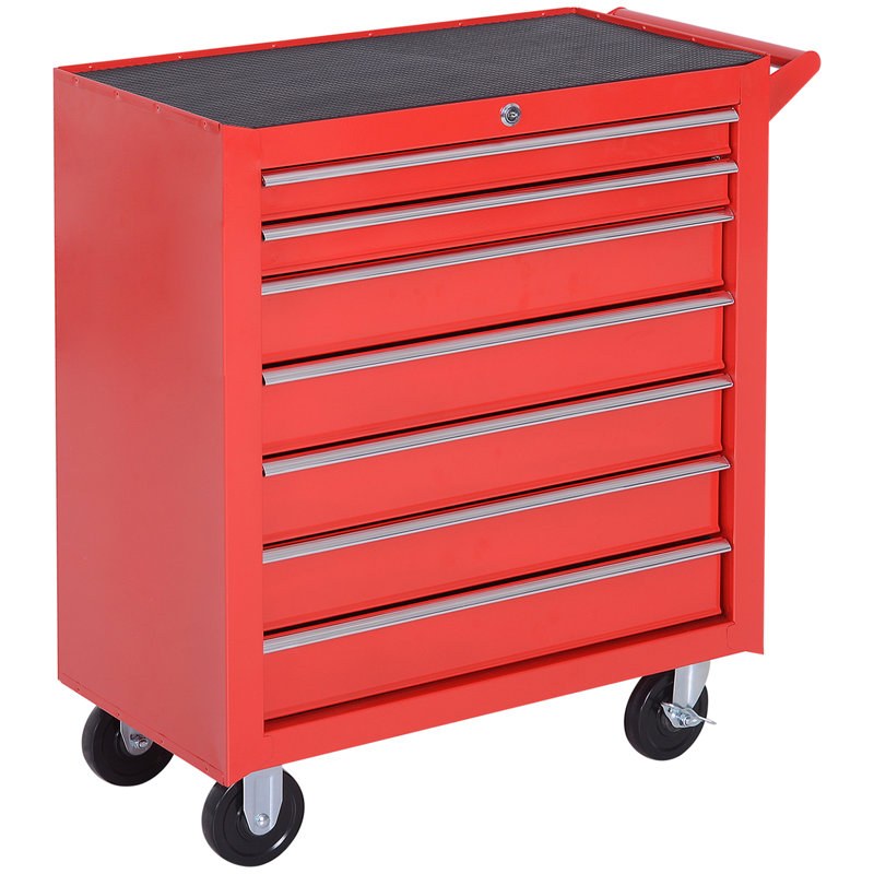 DURHAND 7-Drawer Rolling Tool Chest on Wheels Lockable Metal Red
